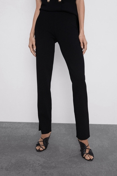 Női fekete nadrág magas derékkal - egyenes modell