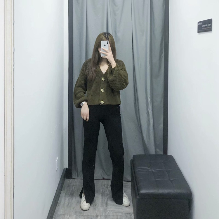 Női fekete nadrág magas derékkal - egyenes modell