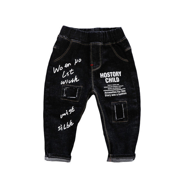 Blugi de copii actuali cu aplicatie pentru baieti in negru