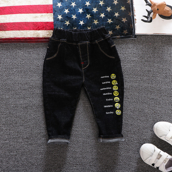 Blugi de copii actuali cu aplicatie pentru baieti in negru