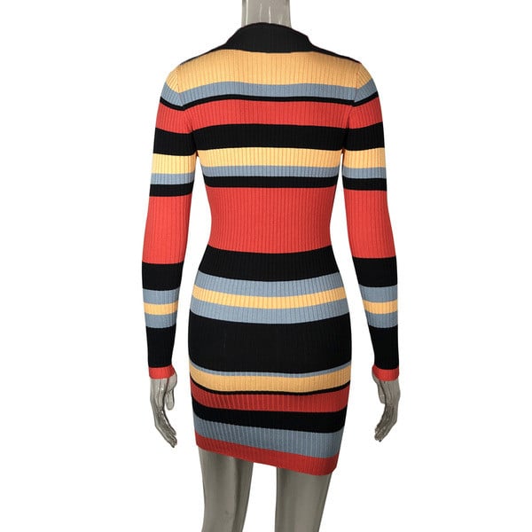 Rochie dama in dungi Model subtire cu maneci lungi