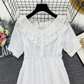 Rochie casual de dama decupata model in galben si alb