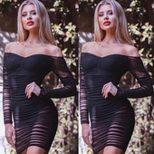 Rochie moderna de dama cu efect transparent in negru si rosu