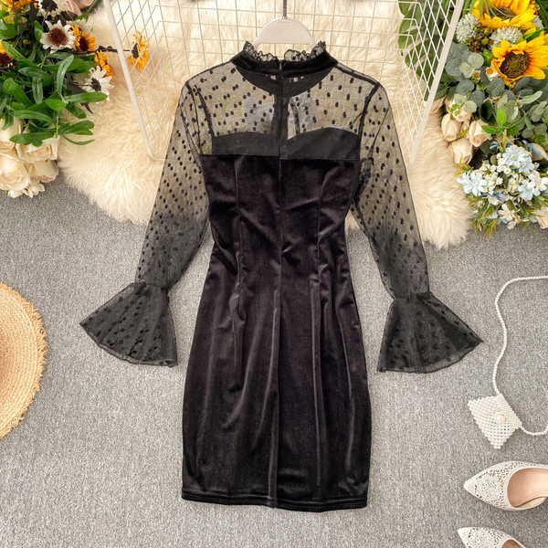 Rochie de dama moderna din catifea de culoare neagra