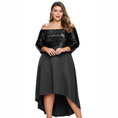 Rochie de dama eleganta model asimetric cu paiete in negru si rosu