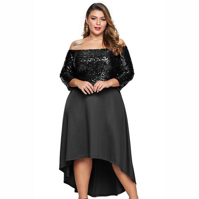Rochie de dama eleganta model asimetric cu paiete in negru si rosu
