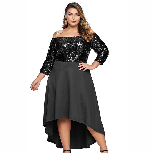 Rochie de dama eleganta model asimetric cu paiete in negru si rosu
