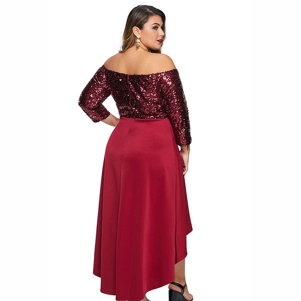 Rochie de dama eleganta model asimetric cu paiete in negru si rosu