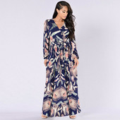 Μοντέρνο γυναικείο φόρεμα μακρύ με δεσμούς μέσης και floral μοτίβο σε διάφορα χρώματα