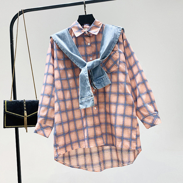 Női alkalmi kockás ing - hosszú modell fehér, rózsaszín és sárga színben