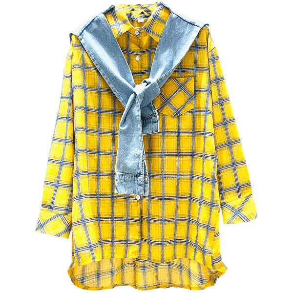 Női alkalmi kockás ing - hosszú modell fehér, rózsaszín és sárga színben