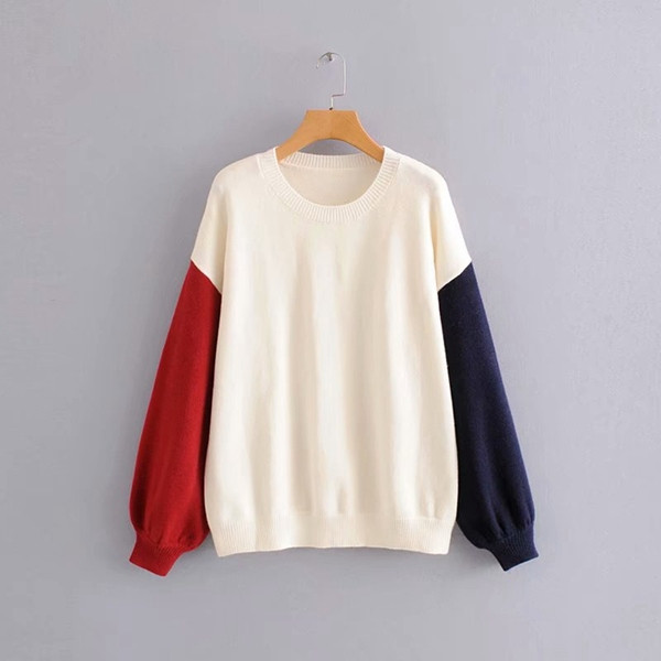 Γυναικείο πουλόβερ σε τρία χρώματα με χρωματιστά μανίκια