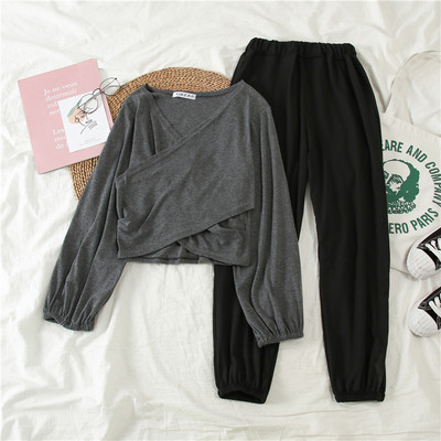 Set sport pentru femei din două părți, gri și negru