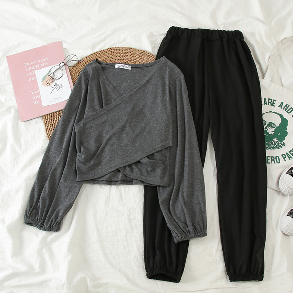 Set sport pentru femei din două părți, gri și negru