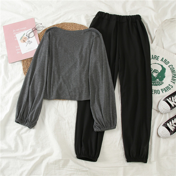 Set sport pentru femei din două părți, gri și negru