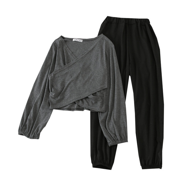 Set sport pentru femei din două părți, gri și negru