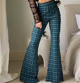 Pantaloni de dama moderni in carouri cu talie inalta