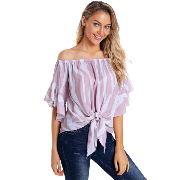 Μοντέρνα γυναικεία μπλούζα με μανίκια 3/4 και δεσμούς σε πέντε χρώματα