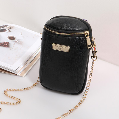 Casual γυναικεία τσάντα με μακρύ χερούλι και φερμουάρ σε μαύρο, ροζ και γκρι χρώμα