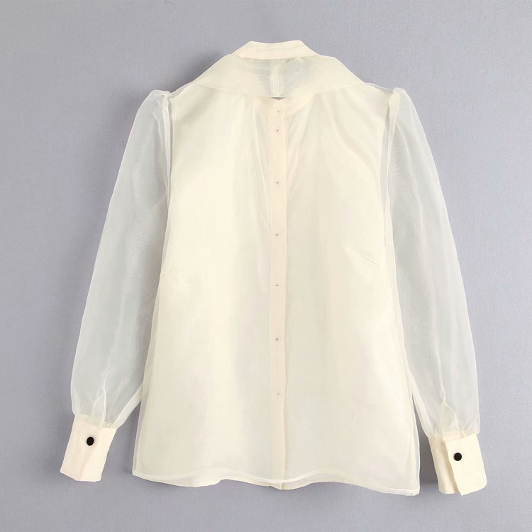 Camasa de dama eleganta din sifon cu panglica in alb