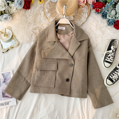 Дамско ежедневно палто с копчета и джоб в бежов,сив и кафяв цвят