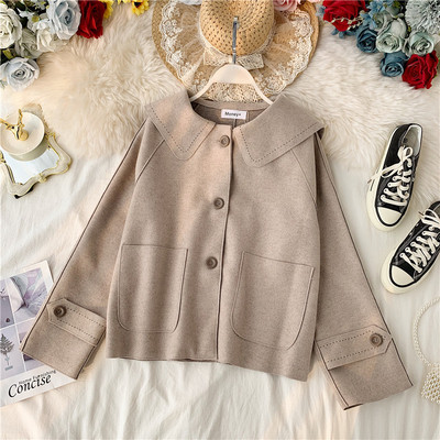 Дамско палто с копчета и джоб в три цвята