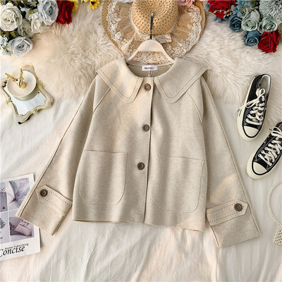 Дамско палто с копчета и джоб в три цвята