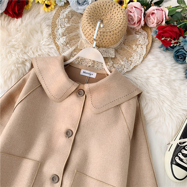 Дамско палто с копчета и джоб в три цвята