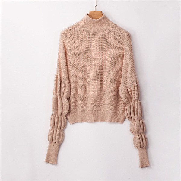 Pulover de dama modern cu guler inalt in alb, negru, rosu si roz