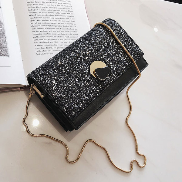 Geanta de dama eleganta cu paiete si maner lung in alb-negru