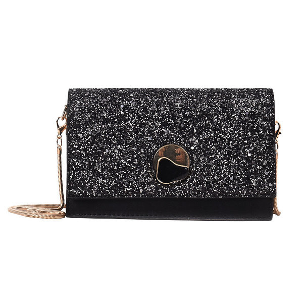 Geanta de dama eleganta cu paiete si maner lung in alb-negru