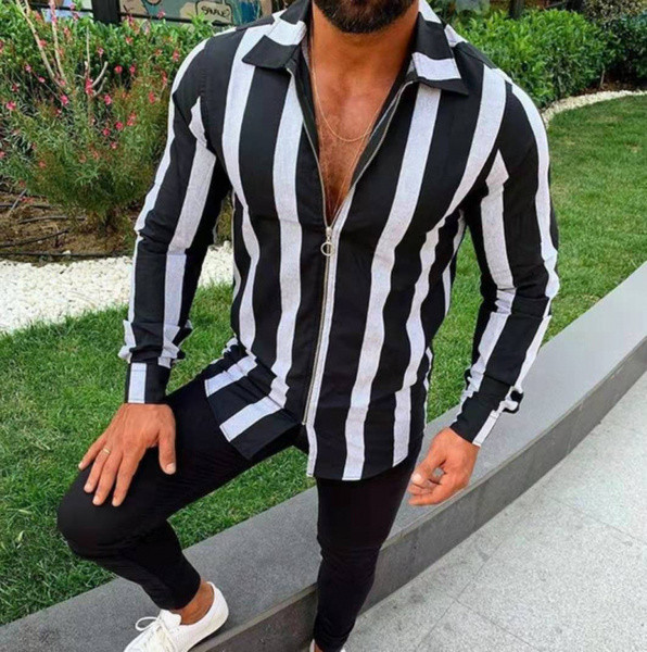 Мъжка раирана риза с цип в няколко цвята