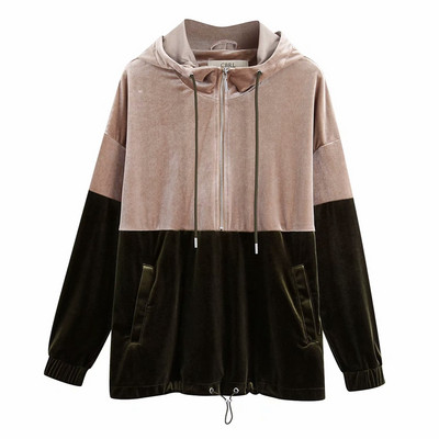 Hanorac sport-casual dama cu fermoar si cravate din catifea