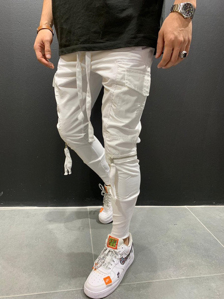 Pantaloni casual barbatesti cu fermoar in buzunare