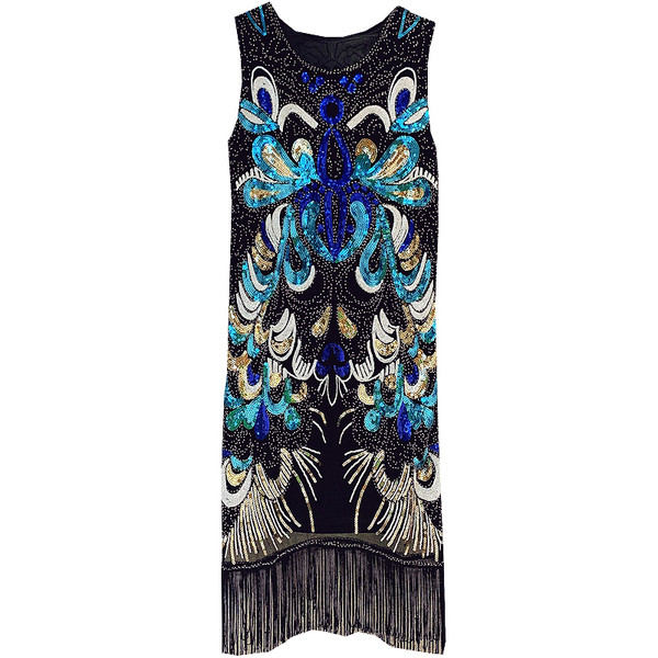 Stílusos női ruha színes flitterekkel - hosszú modell és kerek nyakkivágás