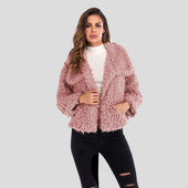 Модерно дамско пухено късо палто с джоб в розов,сив и черен цвят 