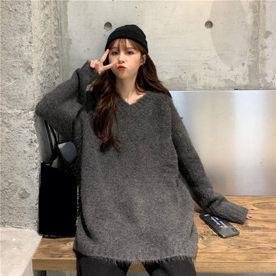 Bluza larga de dama in doua culori cu decolteu spitz