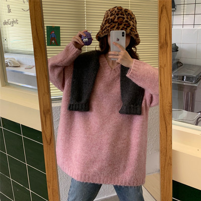 Bluza larga de dama in doua culori cu decolteu spitz