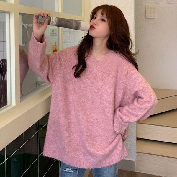 Bluza larga de dama in doua culori cu decolteu spitz