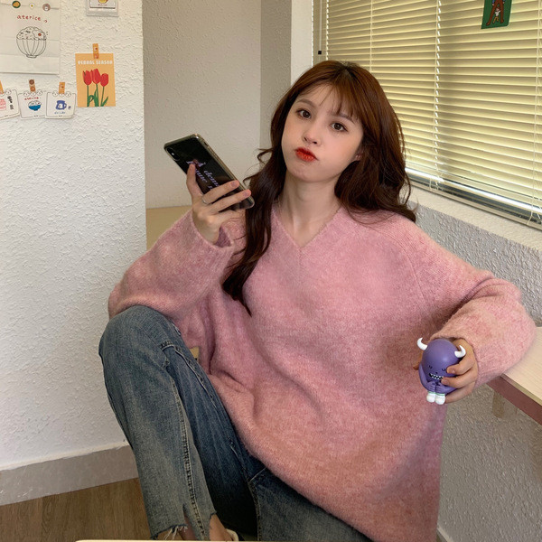 Bluza larga de dama in doua culori cu decolteu spitz