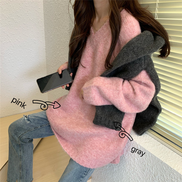 Bluza larga de dama in doua culori cu decolteu spitz