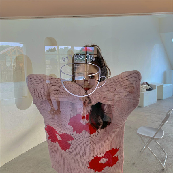 Rózsaszín ovális nyakkivágású, alkalmi női kötött blúz