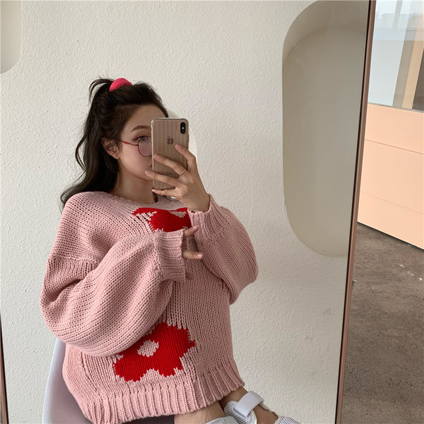 Rózsaszín ovális nyakkivágású, alkalmi női kötött blúz