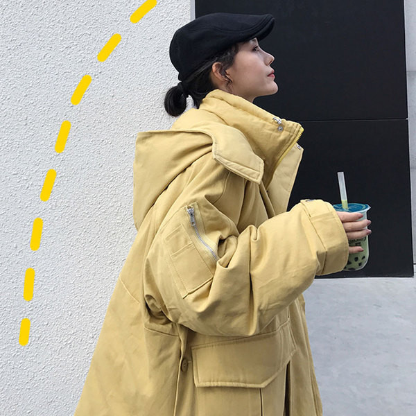 Női széles kabát két színben, hosszú modell kapucnival