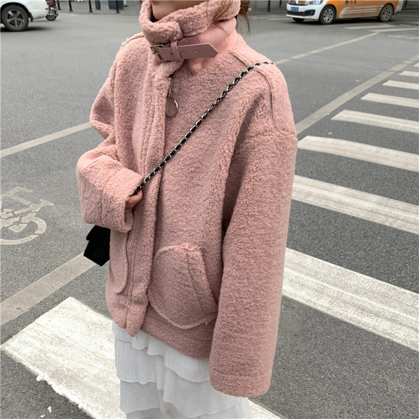 Palton moale de dama in doua culori cu guler inalt