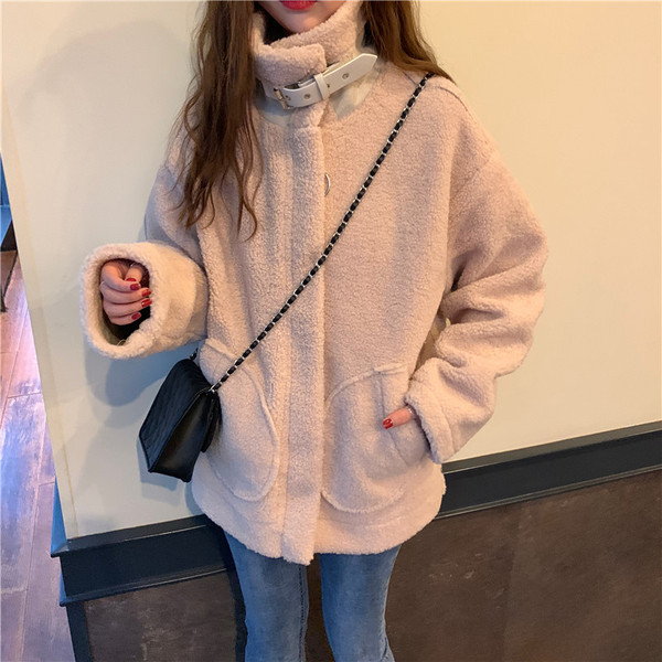 Palton moale de dama in doua culori cu guler inalt