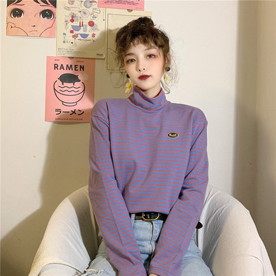 Γυναικεία casual μπλούζα με ψηλό γιακά σε δύο χρώματα