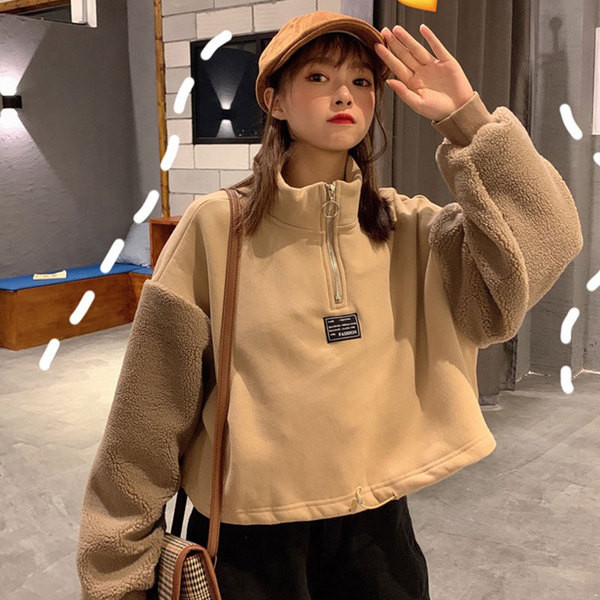 Γυναικείο καοντό φούτερ με φερμουάρ σε δύο χρώματα