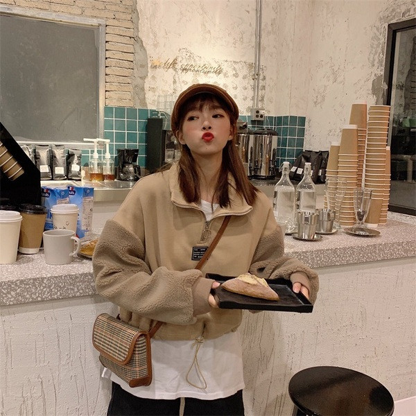 Γυναικείο καοντό φούτερ με φερμουάρ σε δύο χρώματα