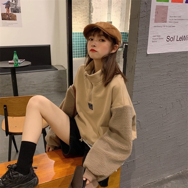 Γυναικείο καοντό φούτερ με φερμουάρ σε δύο χρώματα